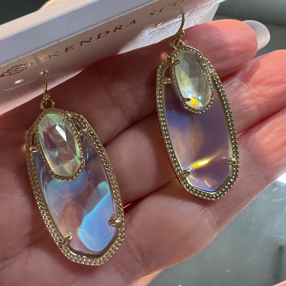 NWT Kendra Scott RARE Emmy Earrings Double Dichroic Yellow Gold GORGEOUS! - Picture 3 of 15